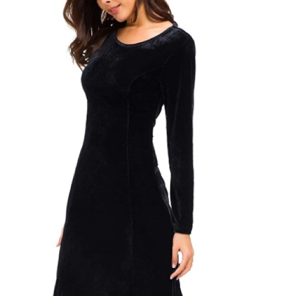 Urban CoCo Women's Elegant Long Sleeve Velvet Stretchy Long Dress - Picture 4 of 5
